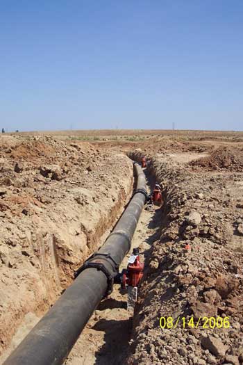 Water main in a trench