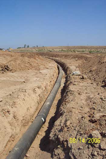 Water main in a trench