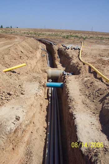 Smaller pipes in a trench