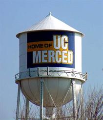 Water tower reading "Home of UC Merced"