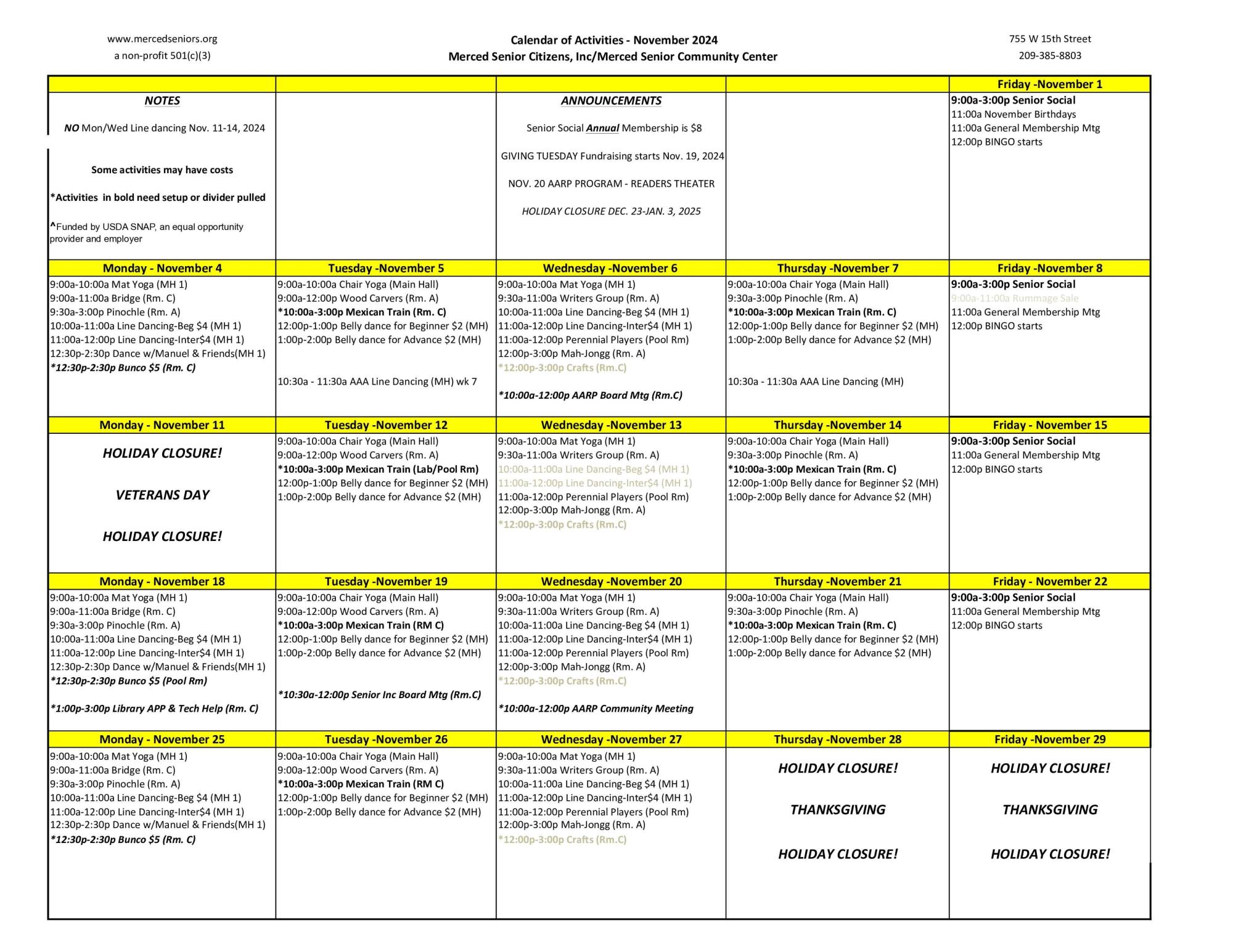 2024 Nov Activities Calendar